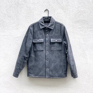 Men's Slate & Stone Gray Camouflage Sherpa Lined Shacket Jacket Size Small